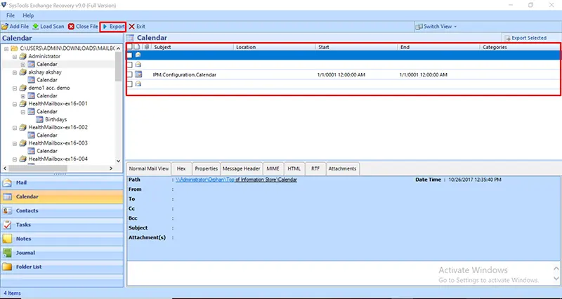 view recovered exchange calendars