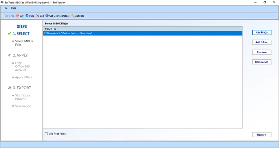 select entourage mbox file
