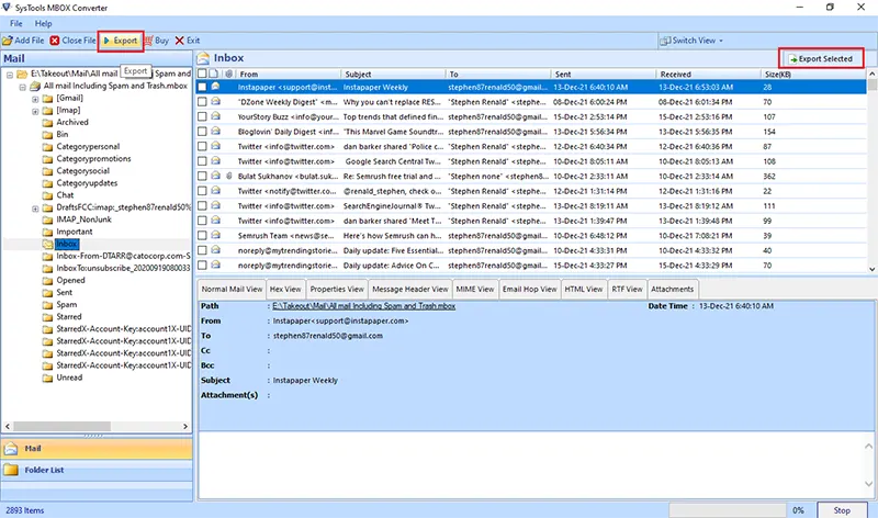 preview google takeout emails