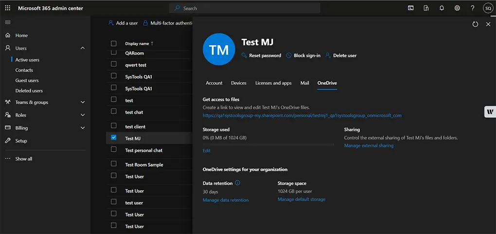 test mj account onedrive link