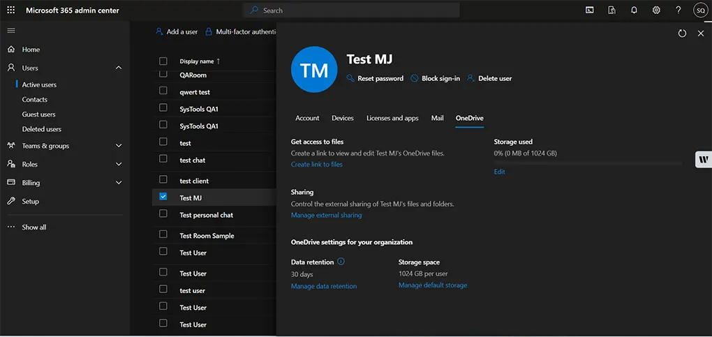 test mj account onedrive tab
