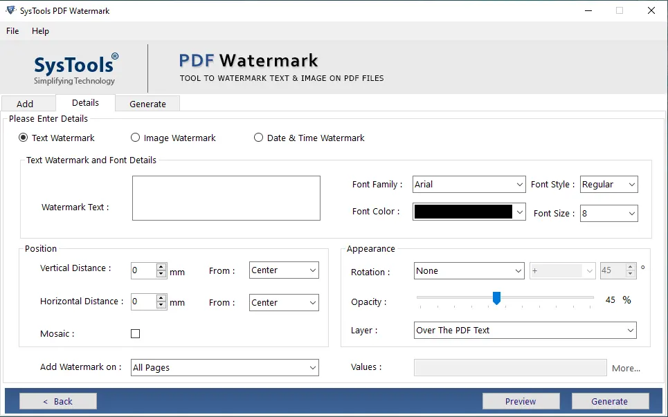 Add text watermark to PDF files
