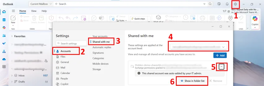 Unhide Shared Mailbox in Office 365