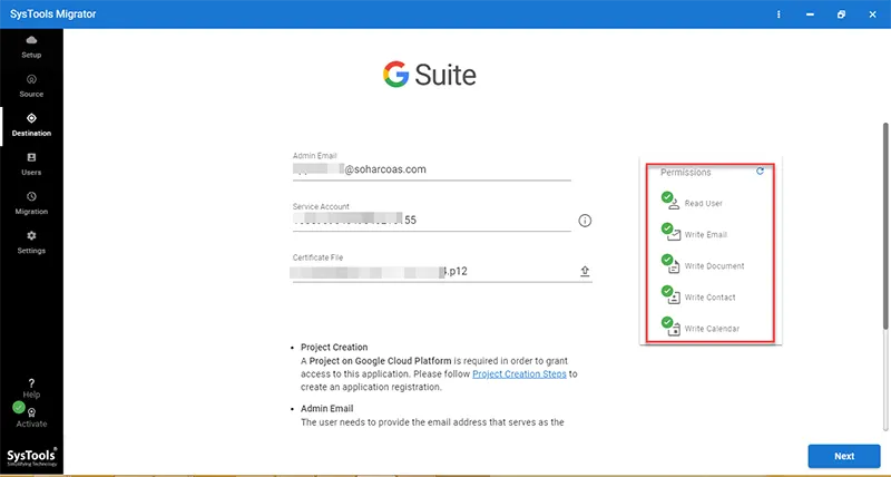 enter g suite account detail