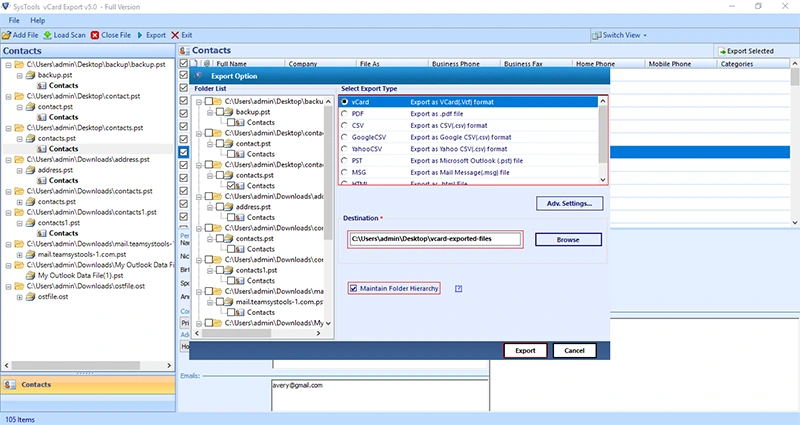 Outlook contacts