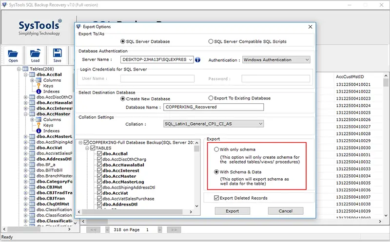 Export With Schema
