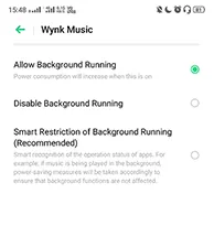 wynk music background running